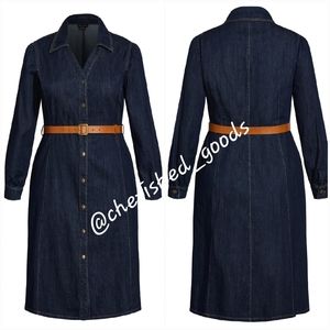 City Chic Midnight Denim Dress - Indigo